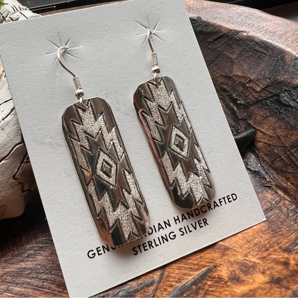 925 Sterling Silver Dangle Earrings by Florence Tahe – Navajo Handmade - Picture 3 of 5